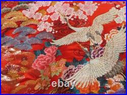 0427N03z3810 Japanese Kimono Silk UCHIKAKE Red Birds, Flowers