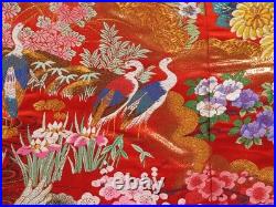 0427N03z3810 Japanese Kimono Silk UCHIKAKE Red Birds, Flowers