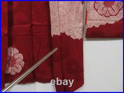 0520i07z690 Vintage Japanese Kimono Silk HAORI Dark red-brown Chrysanthemum