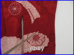 0520i07z690 Vintage Japanese Kimono Silk HAORI Dark red-brown Chrysanthemum