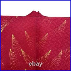 1980s Red and Gold Printed Silk Kimono Robe