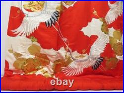 2214T04z3500 Vintage Japanese Kimono Silk UCHIKAKE Flying crane Red
