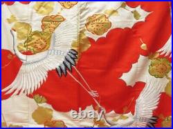 2214T04z3500 Vintage Japanese Kimono Silk UCHIKAKE Flying crane Red