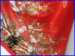 2214T05z4060 Japanese Kimono Silk UCHIKAKE Flying crane Red
