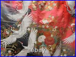 2214T05z4060 Japanese Kimono Silk UCHIKAKE Flying crane Red