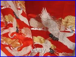 2304T05z4140 Japanese Kimono Silk UCHIKAKE Flying crane Tomato red