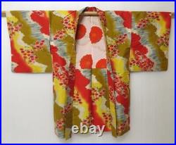 2323T08z500 Vintage Japanese Kimono Silk MEISEN HAORI Flower Red