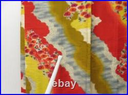 2323T08z500 Vintage Japanese Kimono Silk MEISEN HAORI Flower Red