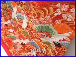 2916T02z4260 Japanese Kimono Silk UCHIKAKE Flying crane Red