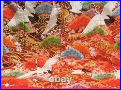 2916T02z4260 Japanese Kimono Silk UCHIKAKE Flying crane Red
