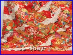 2916T08z3950 Japanese Kimono Silk UCHIKAKE Flying crane Red