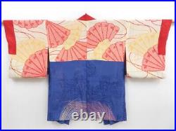 3513T05z450 Antique Japanese Kimono Silk HAORI Chrysanthemum Dark red