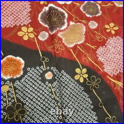 63.6inc Japanese Kimono SILK FURISODE Branch plum Wave Red