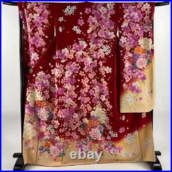66.1inc Japanese Kimono SILK FURISODE Anan Signature included Red
