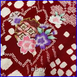 66.9inc Japanese Kimono SILK FURISODE Cherry blossoms Embroidery Red