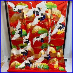 8331# Japanese kimono Vintage Uchikake Bridal Pure Silk Robe Embroidery Red