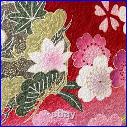 8456# Japanese Vintage Kimono Obi Obijime Obiage 4-Piece Set Pure Silk Robe Red
