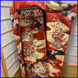 9146# Japanese Vintage Kimono Obi Obijime Obiage 4-Piece Set Pure Silk Robe Red