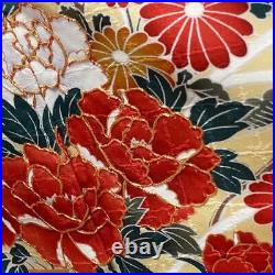 9146# Japanese Vintage Kimono Obi Obijime Obiage 4-Piece Set Pure Silk Robe Red