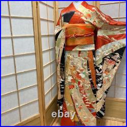 9171# Japanese Vintage Kimono Obi Obijime Obiage 4-Piece Set Pure Silk Robe Red