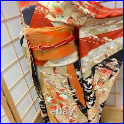 9171# Japanese Vintage Kimono Obi Obijime Obiage 4-Piece Set Pure Silk Robe Red