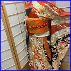 9171# Japanese Vintage Kimono Obi Obijime Obiage 4-Piece Set Pure Silk Robe Red