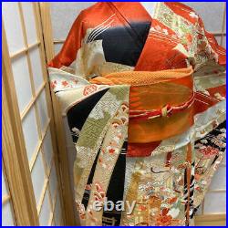 9171# Japanese Vintage Kimono Obi Obijime Obiage 4-Piece Set Pure Silk Robe Red