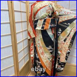 9171# Japanese Vintage Kimono Obi Obijime Obiage 4-Piece Set Pure Silk Robe Red