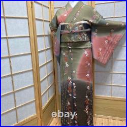 9665# Japanese Kimono Vintage Womens Silk Fabric Robe Kimono only sold Green Red