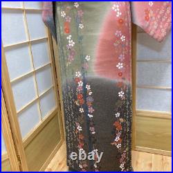 9665# Japanese Kimono Vintage Womens Silk Fabric Robe Kimono only sold Green Red