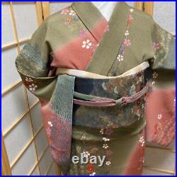 9665# Japanese Kimono Vintage Womens Silk Fabric Robe Kimono only sold Green Red