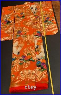 A rare vintage red orange Silk Kakeshita Japanese Wedding Kimono