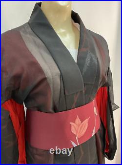 Authentic Traditional Japanese Kimono Red / Black Silk Sash No Size Tags