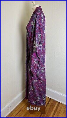 Beautiful VTG 40s 50s Purple Red Floral Japanese Printed Silk Kimono Furisode