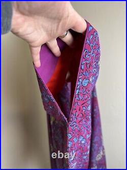 Beautiful VTG 40s 50s Purple Red Floral Japanese Printed Silk Kimono Furisode