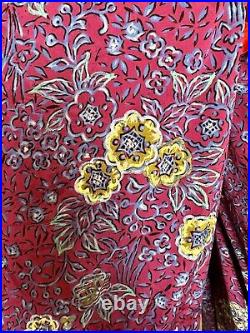 Beautiful VTG 40s 50s Purple Red Floral Japanese Printed Silk Kimono Furisode