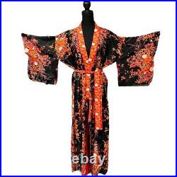 Beautiful Vintage 100% Silk Kimono Floral Belted Made in Japan Coral