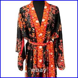 Beautiful Vintage 100% Silk Kimono Floral Belted Made in Japan Coral