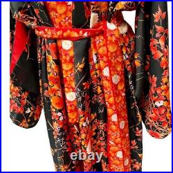 Beautiful Vintage 100% Silk Kimono Floral Belted Made in Japan Coral