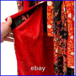 Beautiful Vintage 100% Silk Kimono Floral Belted Made in Japan Coral