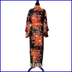 Beautiful Vintage 100% Silk Kimono Floral Belted Made in Japan Coral