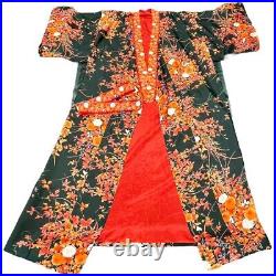 Beautiful Vintage 100% Silk Kimono Floral Belted Made in Japan Coral