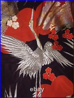Elaborate Bold Red Ceremonial Cranes Silk Uchikaka Wedding Gown