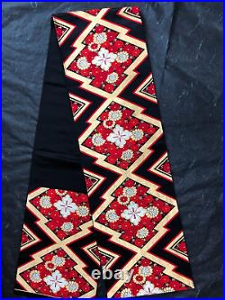 FUKURO Obi Silk Japanese Kimono Vintage Woven Woman Belt Black Red Flower