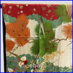 Furisode Color Uchikake VINTAGE Japanese Kimono Silk red classic 1506