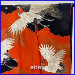 Furisode Color Uchikake VINTAGE Japanese Kimono Silk red classic 1507