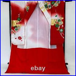 Furisode Color Uchikake VINTAGE Japanese Kimono Silk red classic 1642