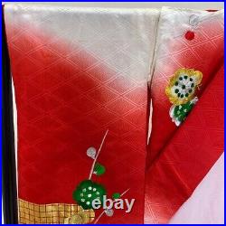 Furisode Color Uchikake VINTAGE Japanese Kimono Silk red classic 1642