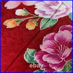 Furisode japanese kimono used pure silk floral pattern L size red 1928