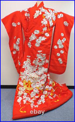 Iro-uchikake Kimono Pure Silk Beautiful Red Gorgeous Japanese Wedding Dress